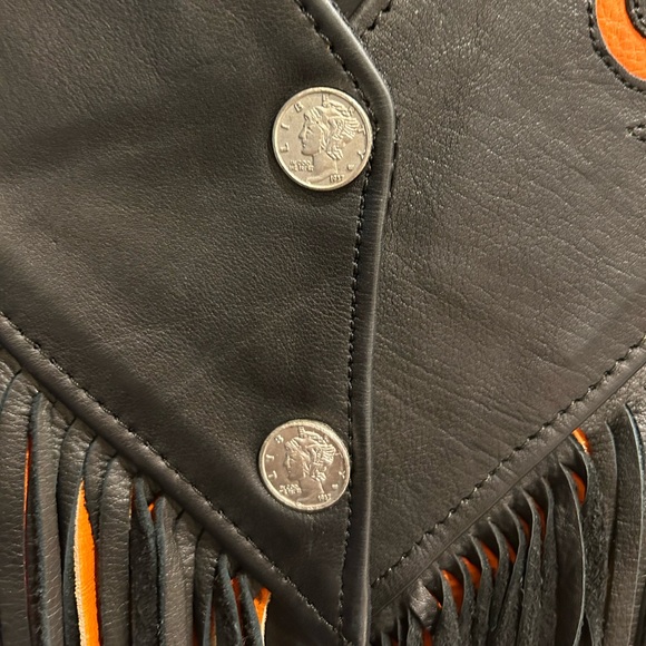 Vintage Leather Fringe Vest with Coin Buttons - Picture 5 of 8